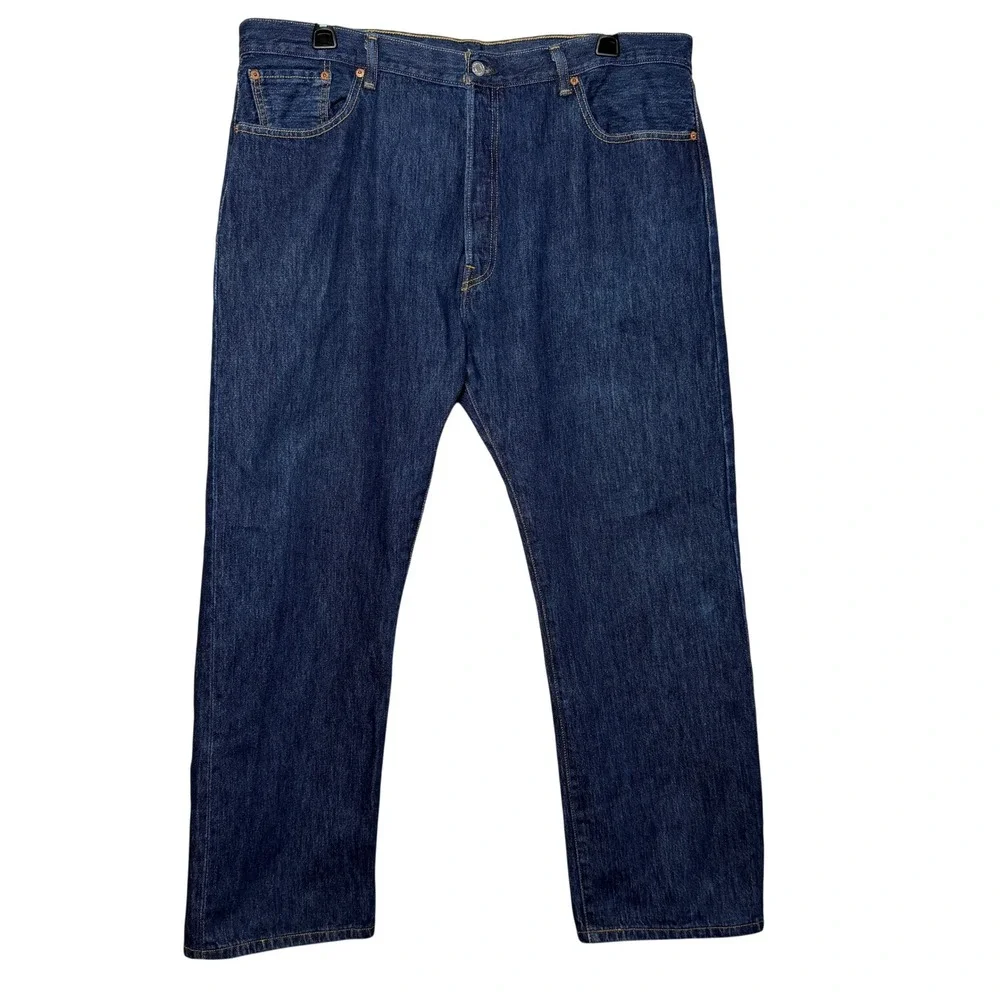 Levis 501 Original Fit Straight Leg Jeans Mens 42x30 Dark Wash Button Fly Cotton